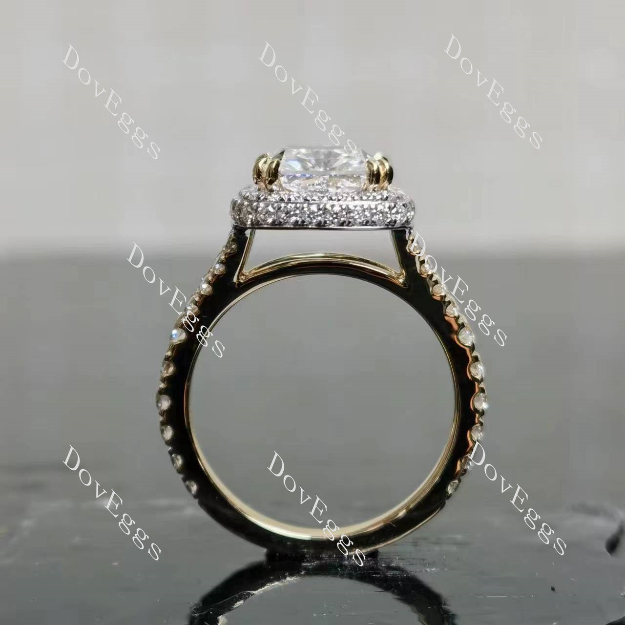 Doveggs radaint halo split shanks moissanite engagement ring