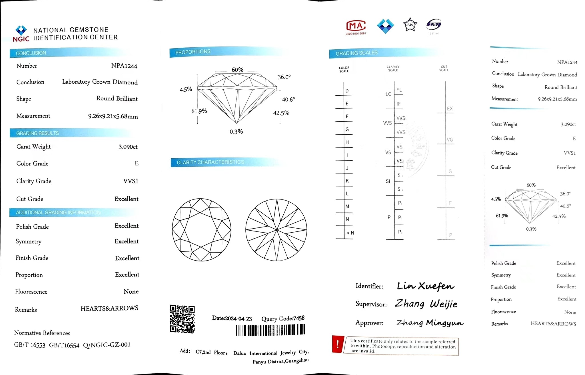 Doveggs 3.090ct Round E color VVS1 Clarity Excellent cut lab diamond stone(certified)