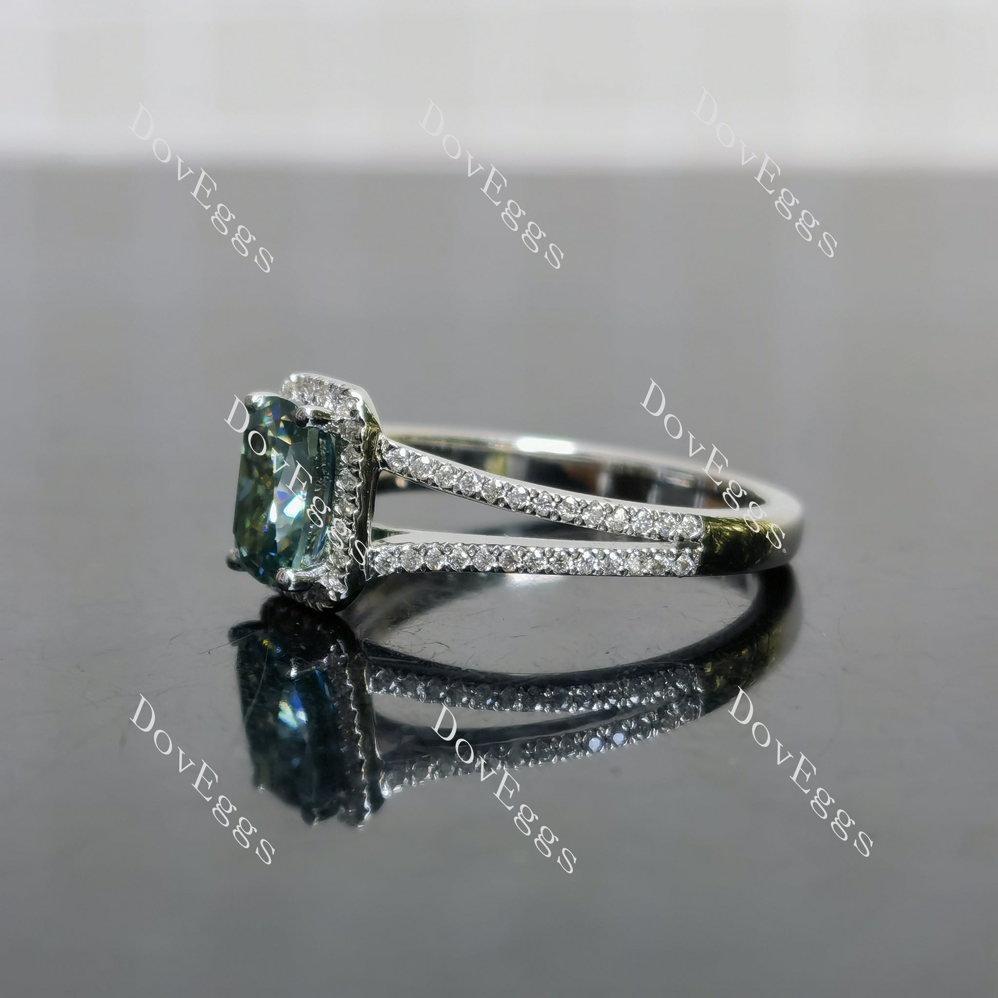 (size 5.5) Doveggs sterling silver 1ct elongated cushion colored moissanite engagement ring