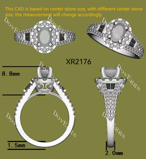 Trayce oval halo pave vintage stardust grey moissanite engagement ring