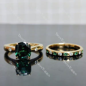 (size 8) Doveggs sterling silver 3ct elongated cushion colored gem bridal set(2 rings)