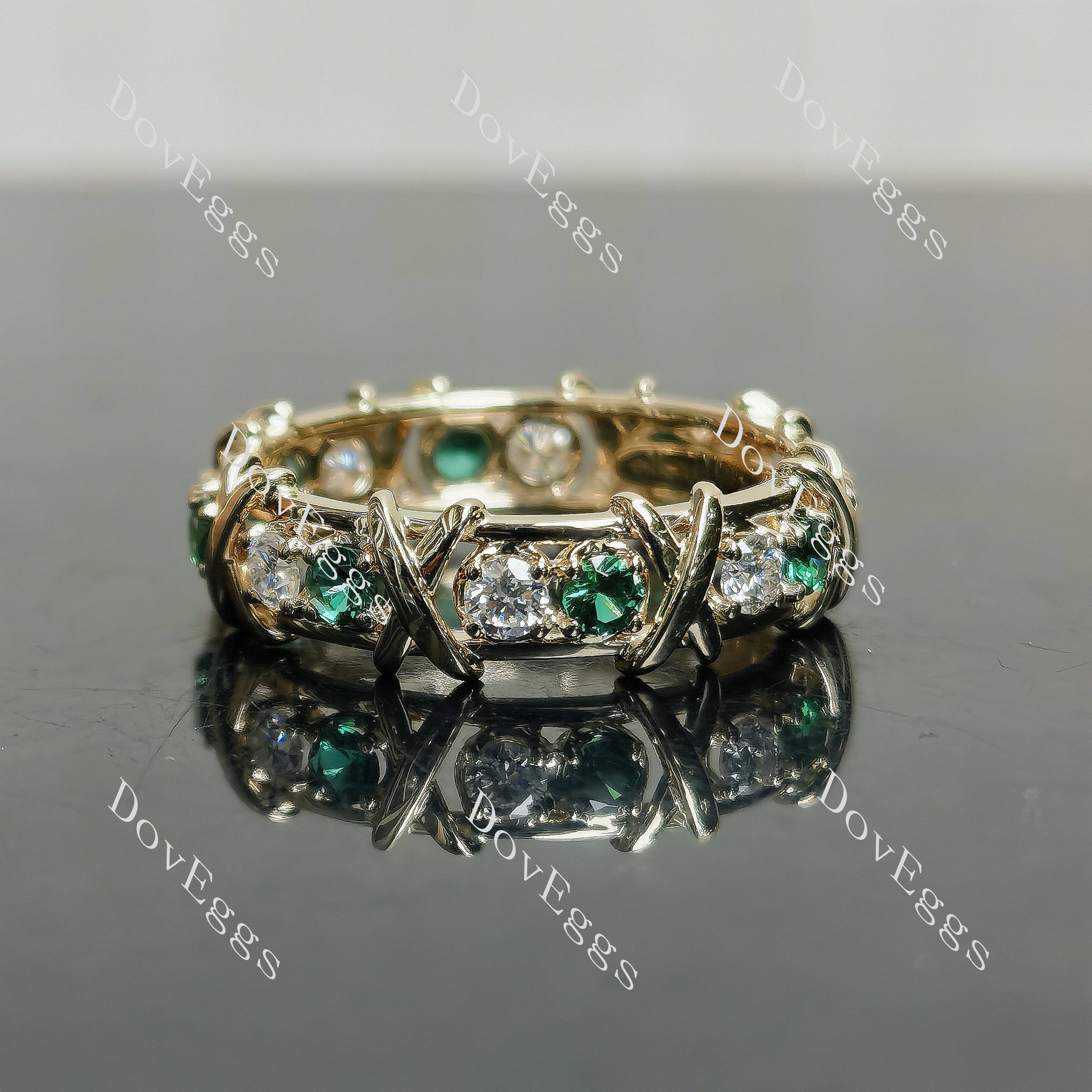 Doveggs round eternity moissanite/lab grown diamond and colored gem wedding band-6.8mm band width
