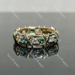 Doveggs round eternity moissanite/lab grown diamond and colored gem wedding band-6.8mm band width