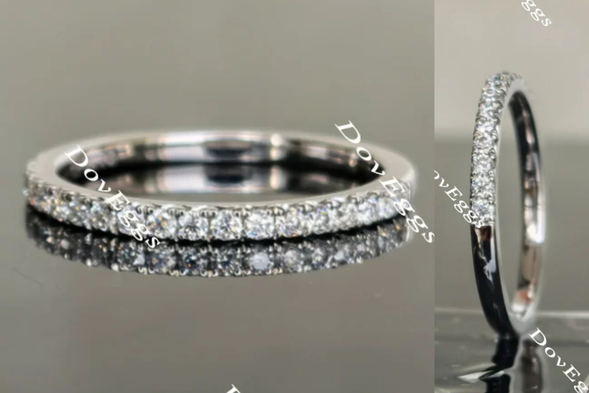 Doveggs half eternity pave moissanite/lab grown diamond guard ring/wedding band-1.8mm band width