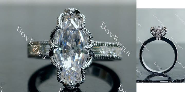 Marquise Step cut half eternity pave moissanite