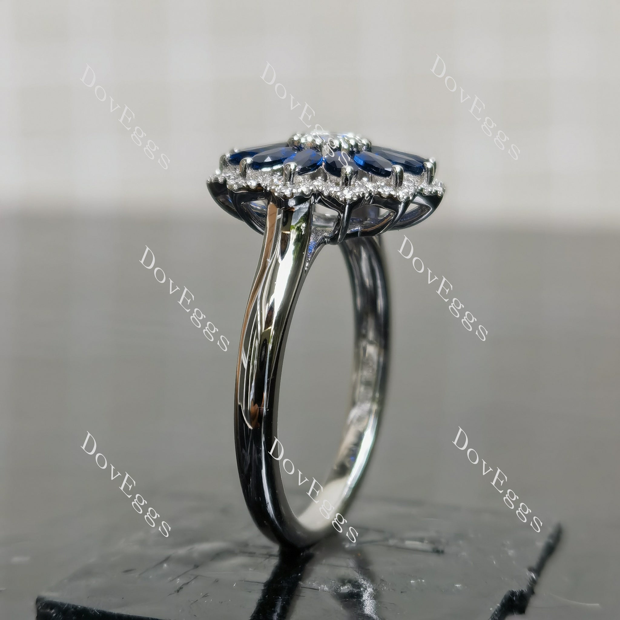 (size 8) Doveggs sterling silver round marquise moissanite engagement ring