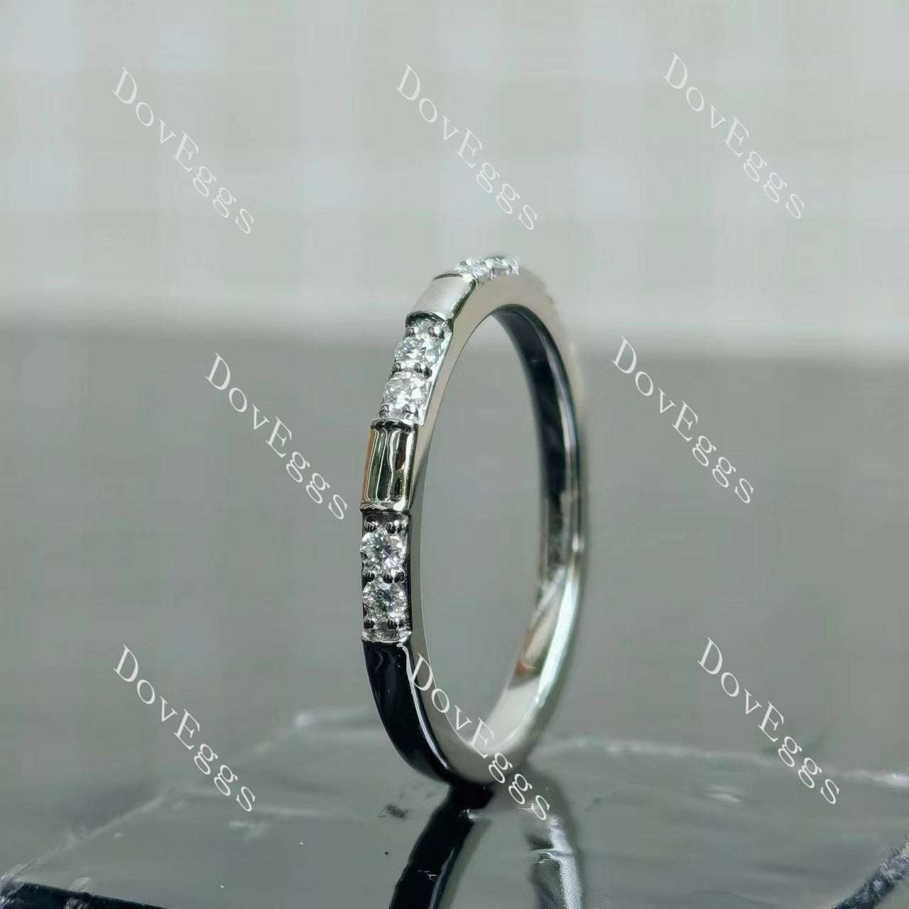 Doveggs round pave moissanite/lab grown diamond wedding band-2.0mm band width