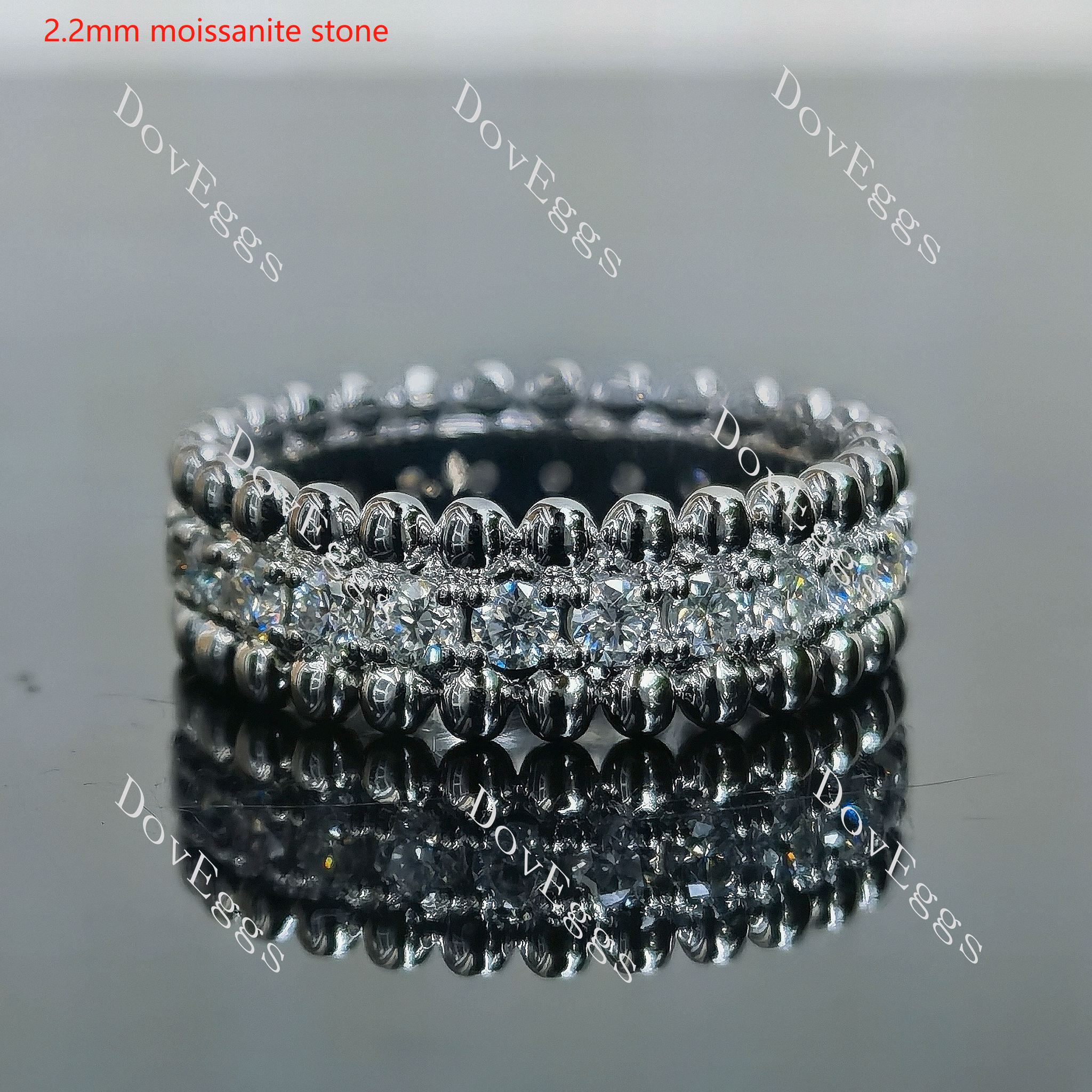 Doveggs round full eternity pave moissanite/lab grown diamond wedding band for women-5.2mm band width