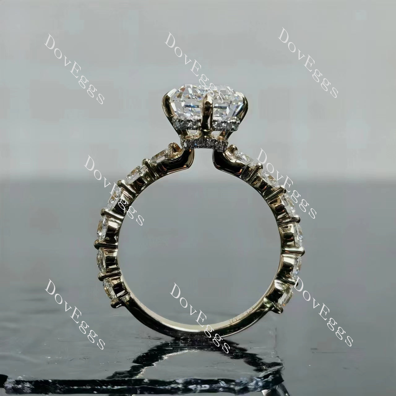 Doveggs Emerald Pave 3/4 Eternity Lab Grown Diamond Engagement Ring