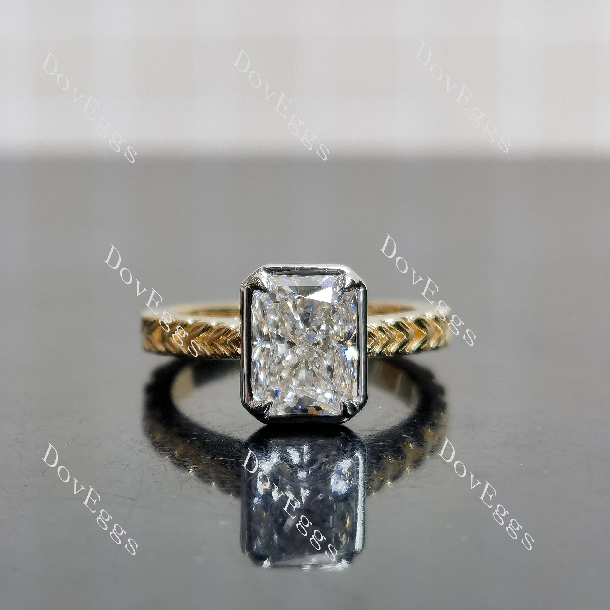 Doveggs Radiant Bezel Carved Lab Grown Diamond Engagement Ring