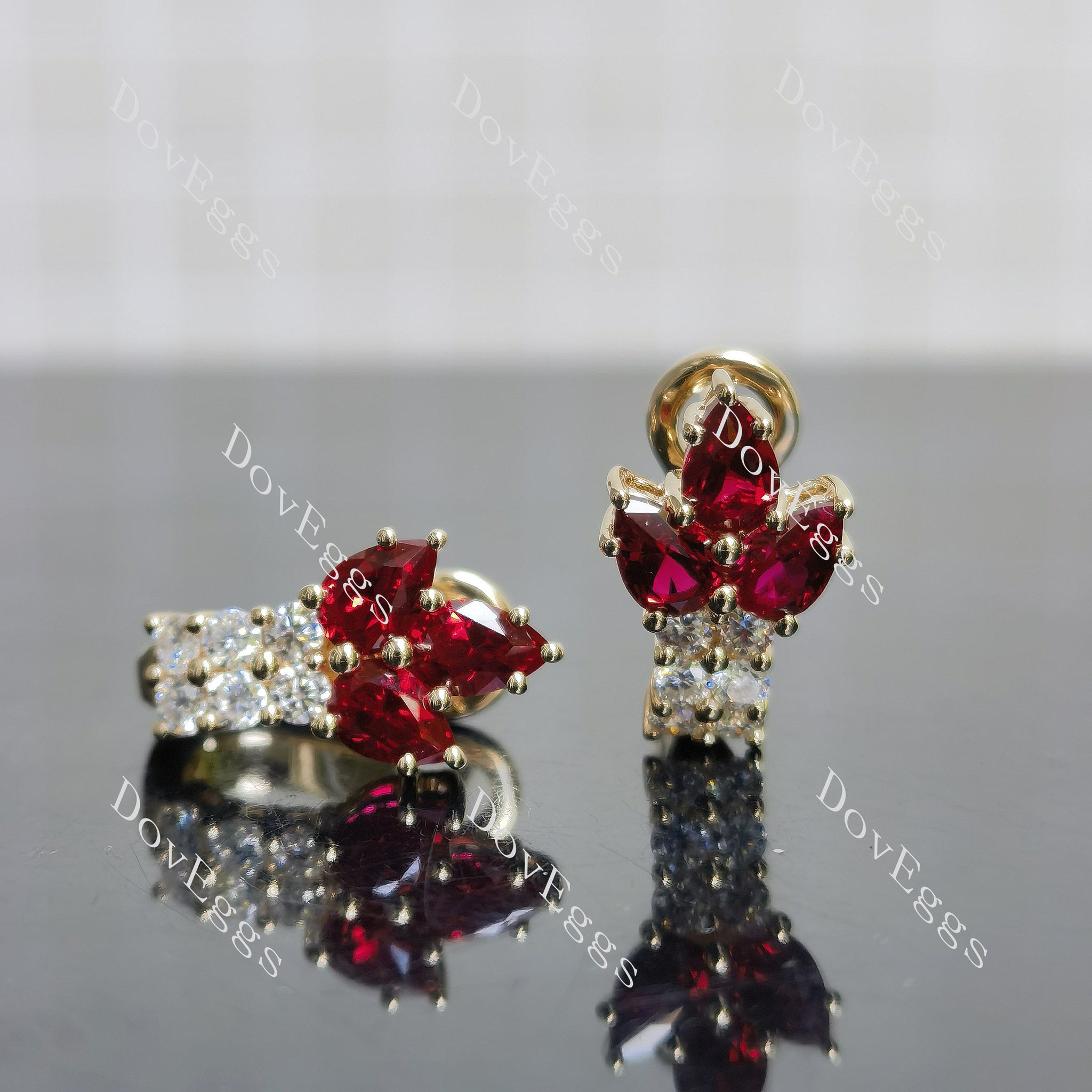 Doveggs pear ruby colored gem/lab grown diamond earrings