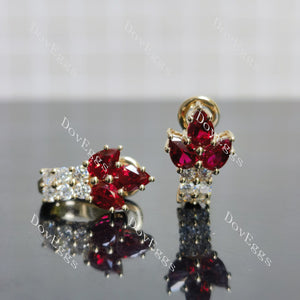 Doveggs pear ruby colored gem/lab grown diamond earrings