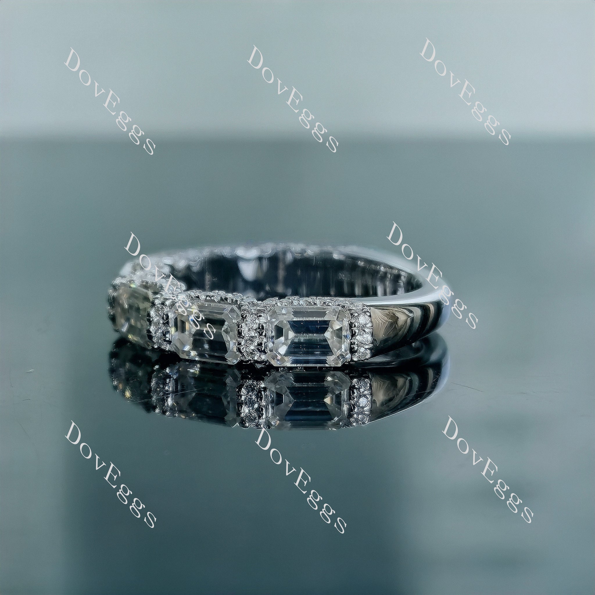 Doveggs emerald art deco pave moissanite/Lab grown diamond wedding band-2.5mm band width
