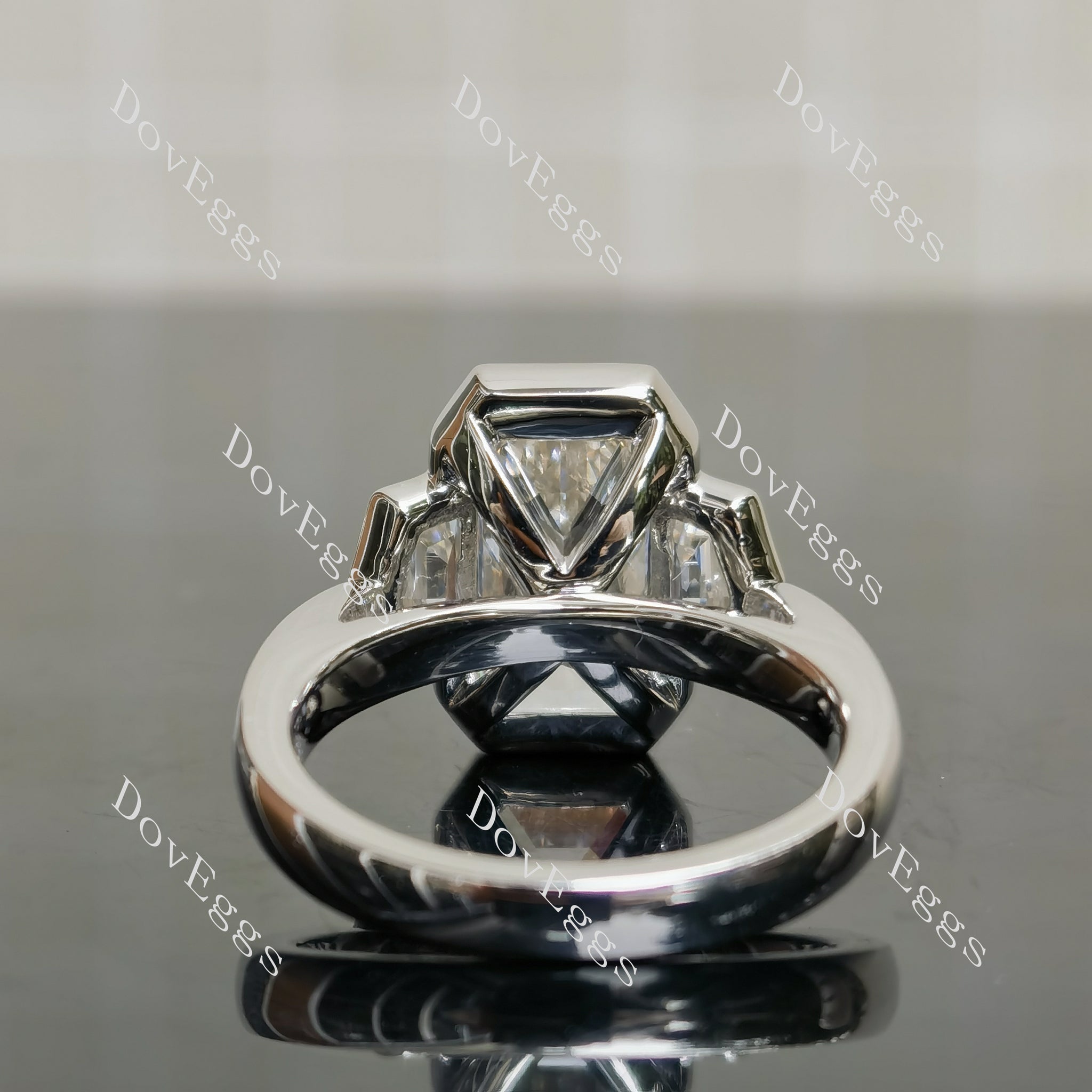 Cheryl G Emerald Bezel Three Stones Lab Grown Diamond Engagement Ring