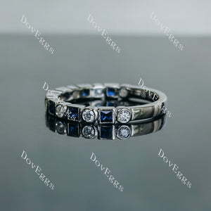 Doveggs princess round bezel 3/4 eternity moissanite/lab grown diamond/colored gem wedding band-2.3mm band width