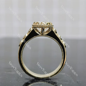 Doveggs round bezel pave art deco vintage moissanite engagement ring