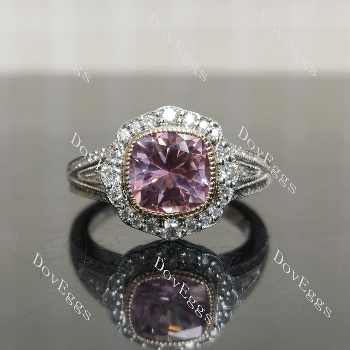 (size 7.75) Doveggs sterling silver 3ct Cushion pink sapphire engagement ring