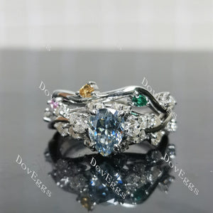 (size 9)Doveggs sterling silver 1.5ct Pear moissanite engagement ring set
