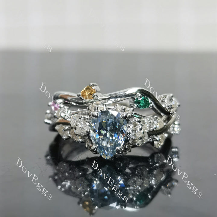 (size 9)Doveggs sterling silver 1.5ct Pear moissanite engagement ring set