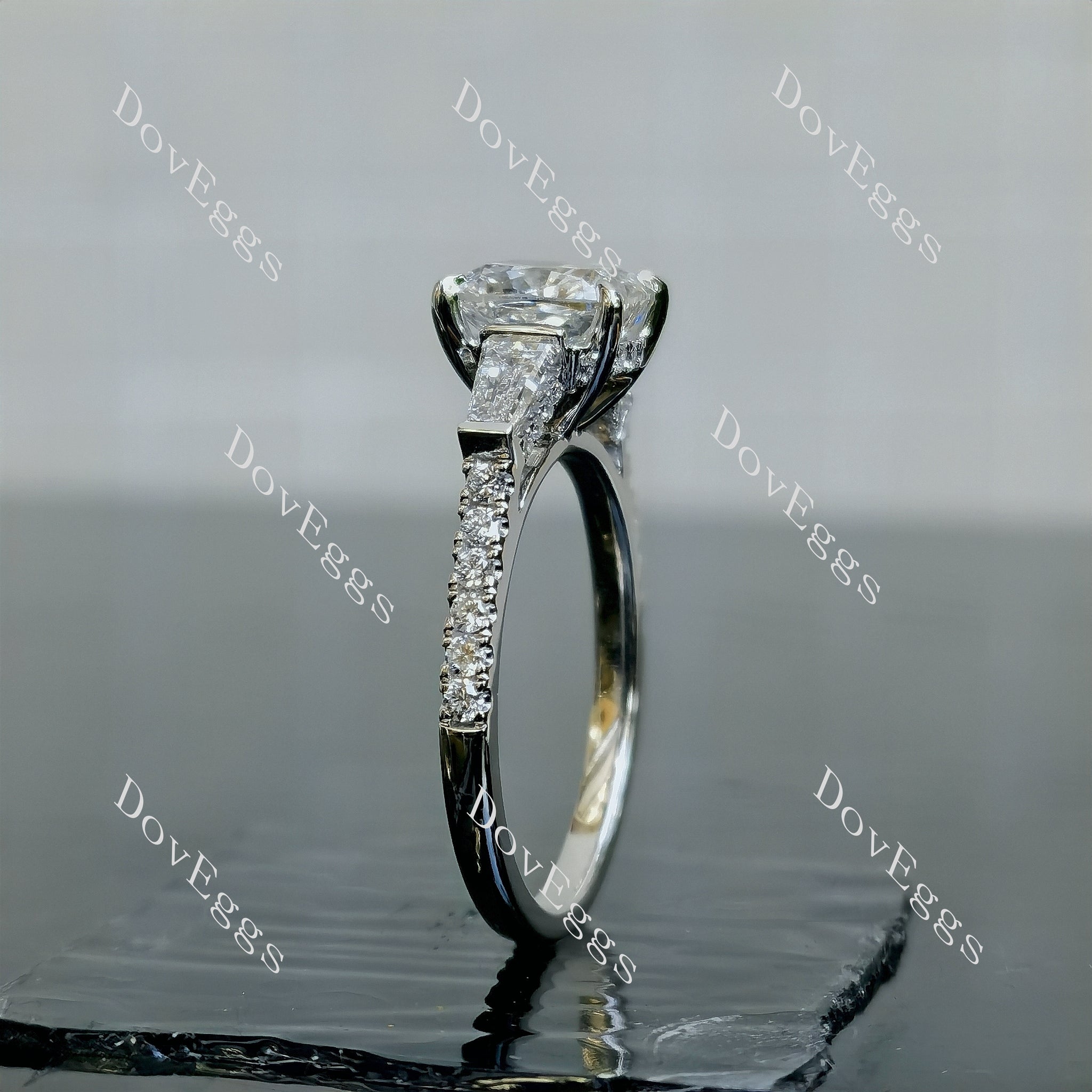 Doveggs Cushion Pave Half Eternity Lab Grown Diamond Engagement Ring