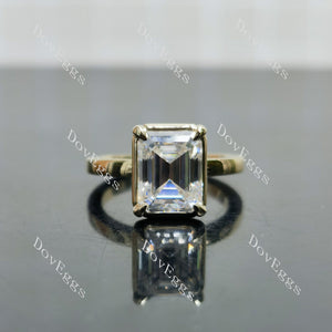 Doveggs emerald solitaire bezel moissanite engagement ring