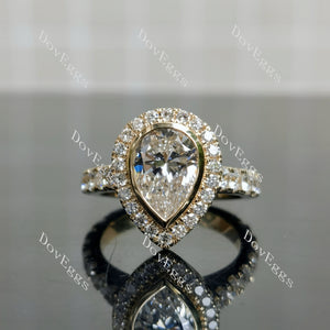 Doveggs Pear Bezel Halo Lab Grown Diamond Engagement Ring
