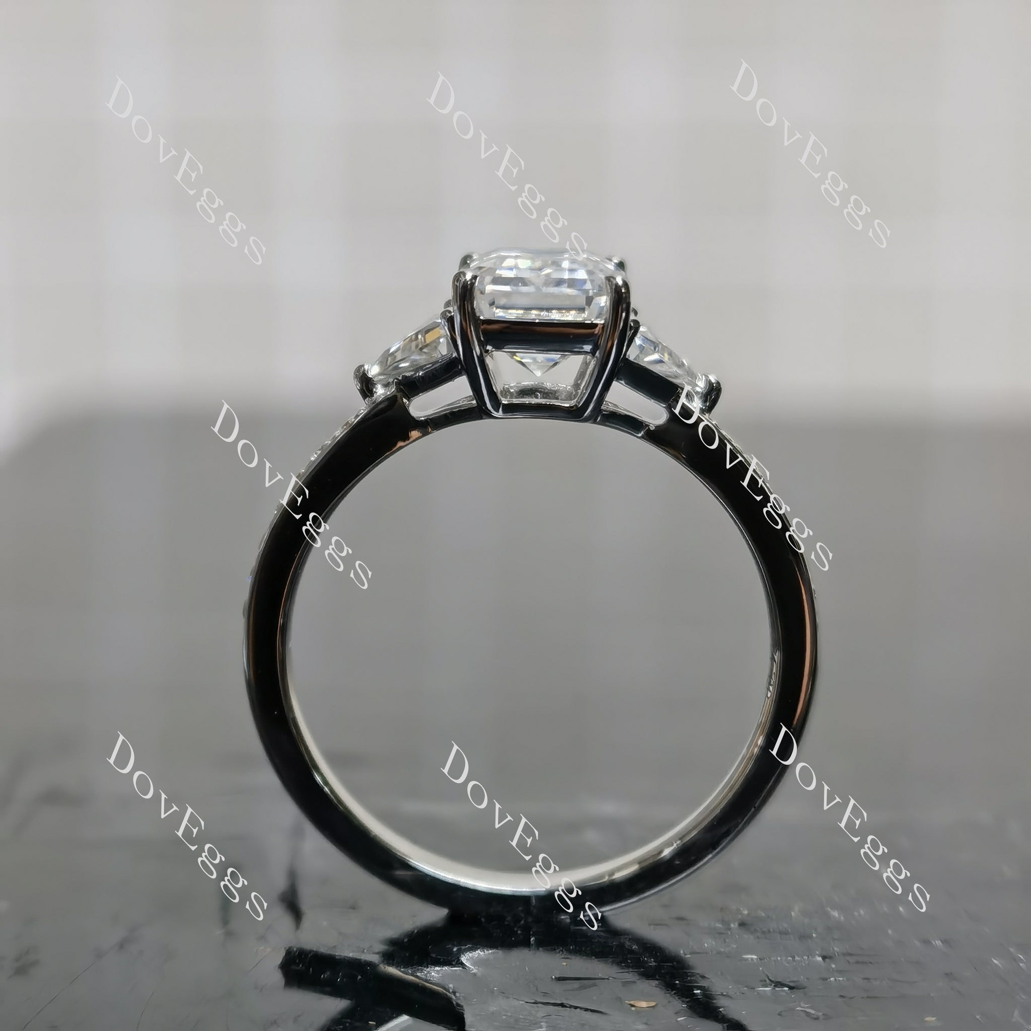 Doveggs emerald three stones pave moissanite engagement ring