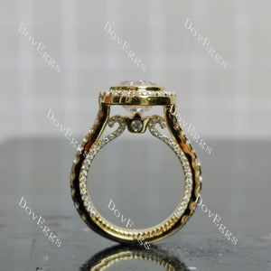 Doveggs oval bezel halo split shanks 3/4 eternity moissanite engagement ring