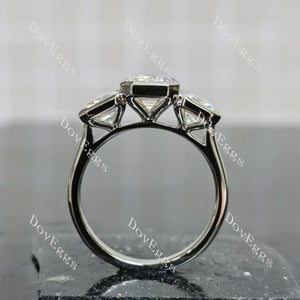 Doveggs emerald/elongated emerald bezel three stones moissanite engagement ring
