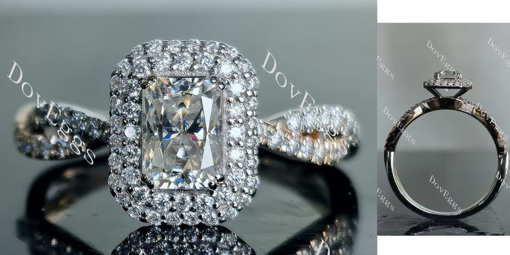 Doveggs radiant double halo pave moissanite engagement ring - DovEggs-Seattle