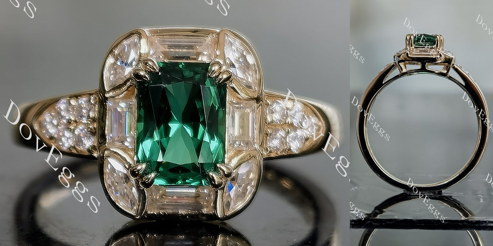 Green with Envy radiant bezel colored gem engagement ring