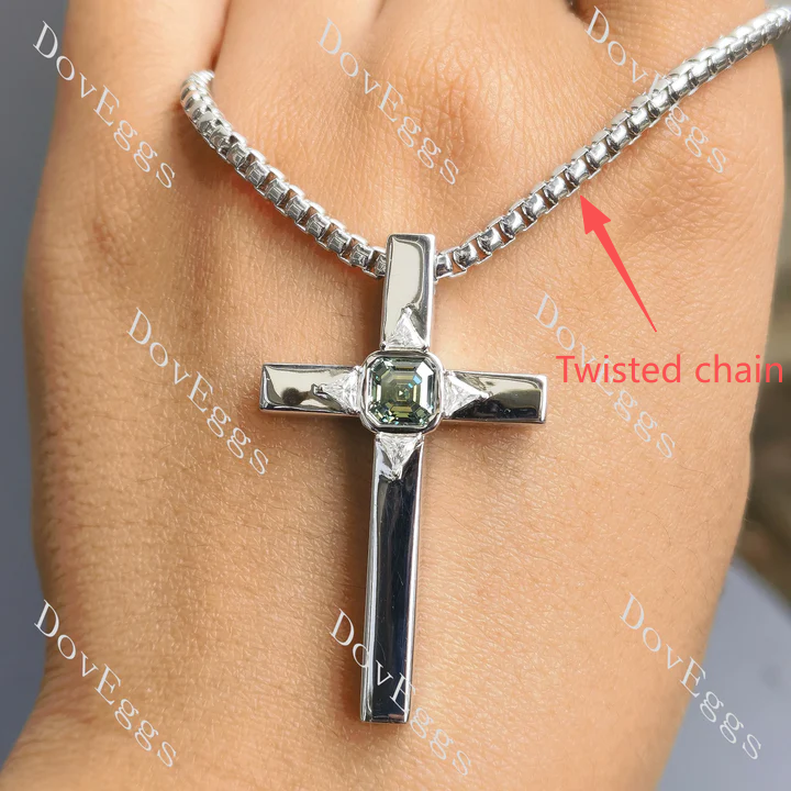 Asscher moissanite bezel Cross pendant necklace (pendant only)| Doveggs