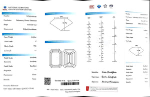 Doveggs 2.69ct Emerald F Color VS1 Clarity Excellent Cut lab diamond stone(certified)
