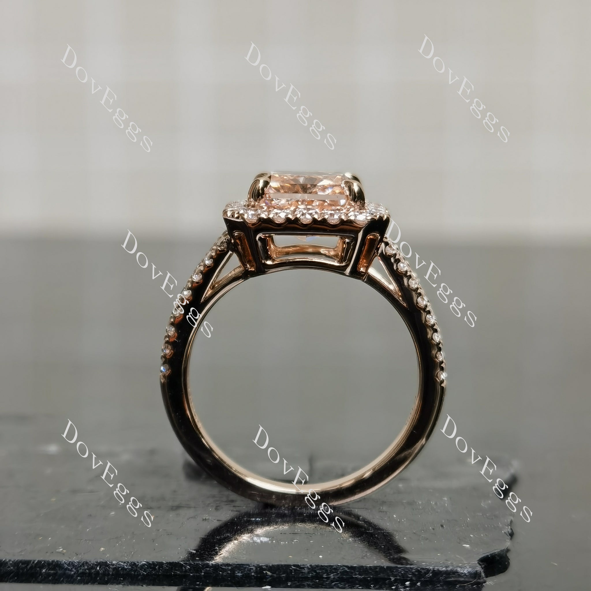 Doveggs radiant halo split shanks colored gem engagement ring