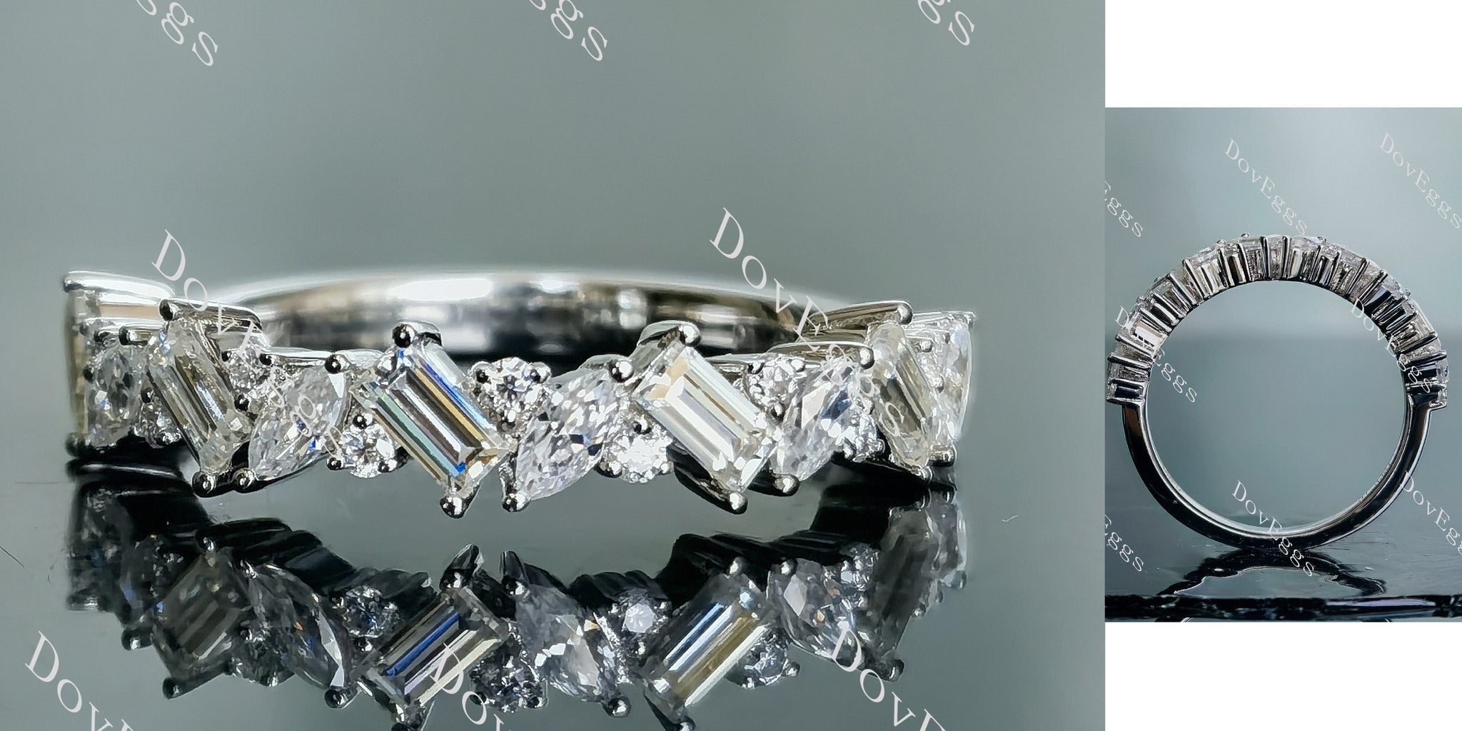 Doveggs baguette marquise round pave moissanite/lab grown diamond wedding band-2.5mm band width
