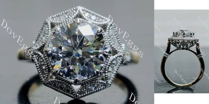 Doveggs Round Pave Halo Lab Grown Diamond Engagement Ring