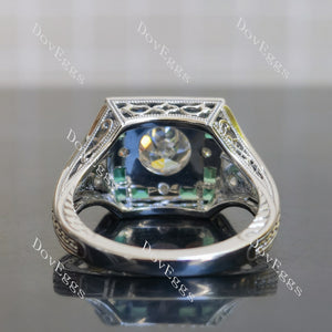 Doveggs round pave art deco vintage moissanite engagement ring