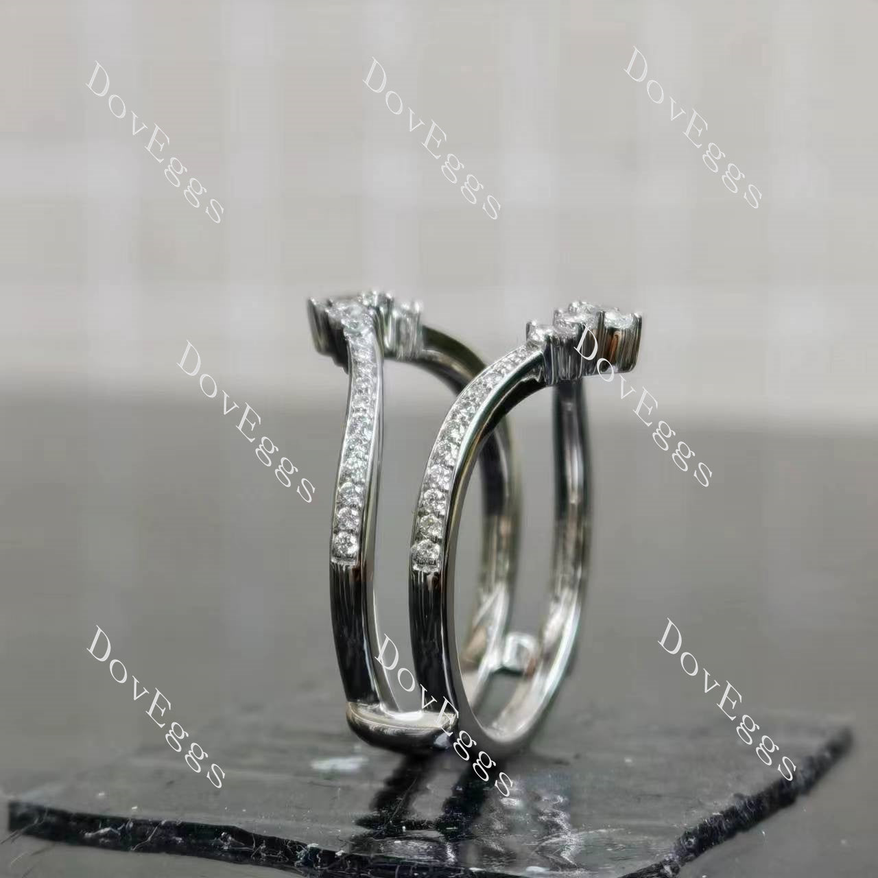 Doveggs pear round pave moissanite/lab grown diamond accents enhancer/wedding band-5.3mm band width