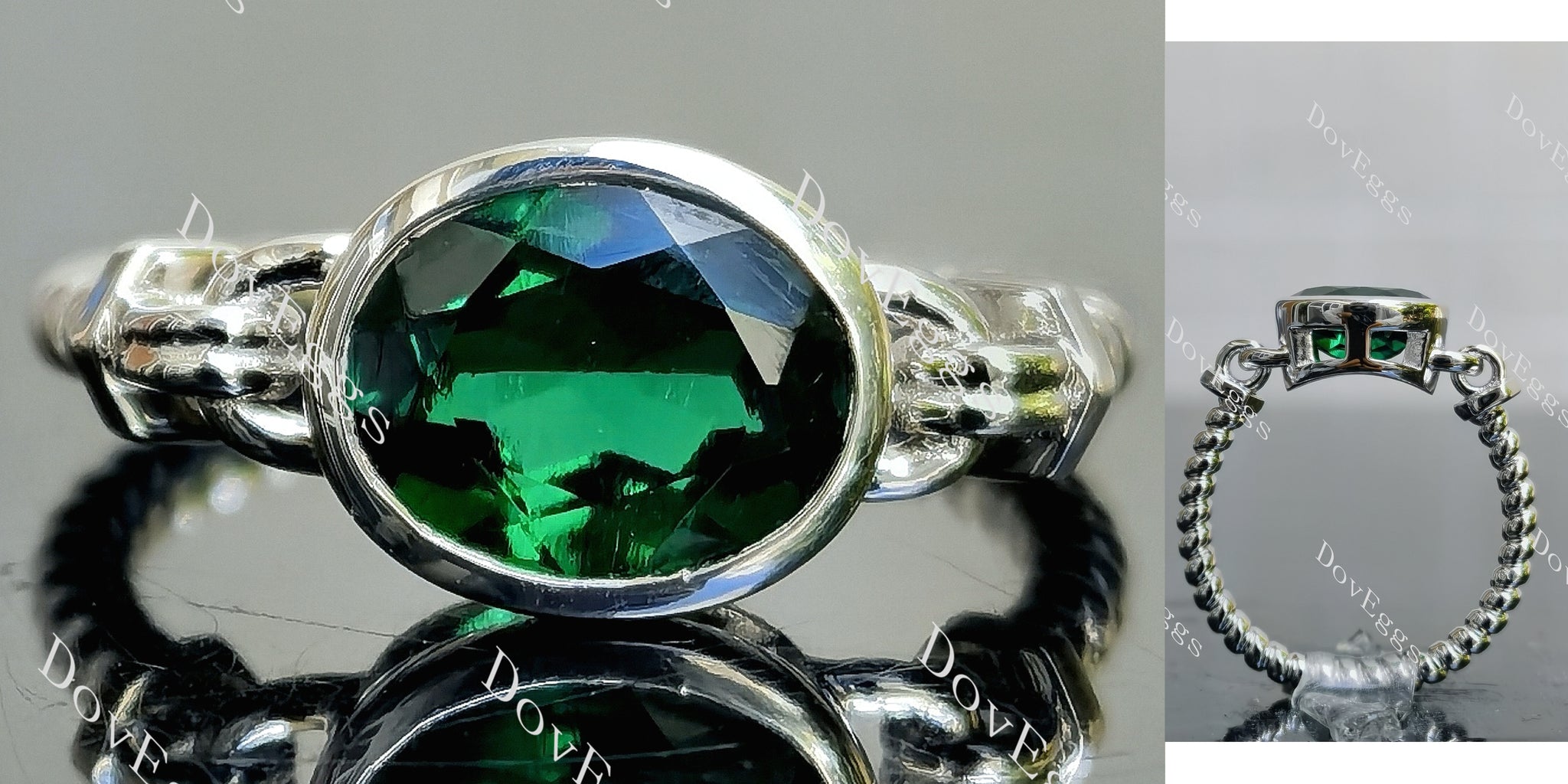 solitaire bezel zambia emerald coclored gem engagement ring