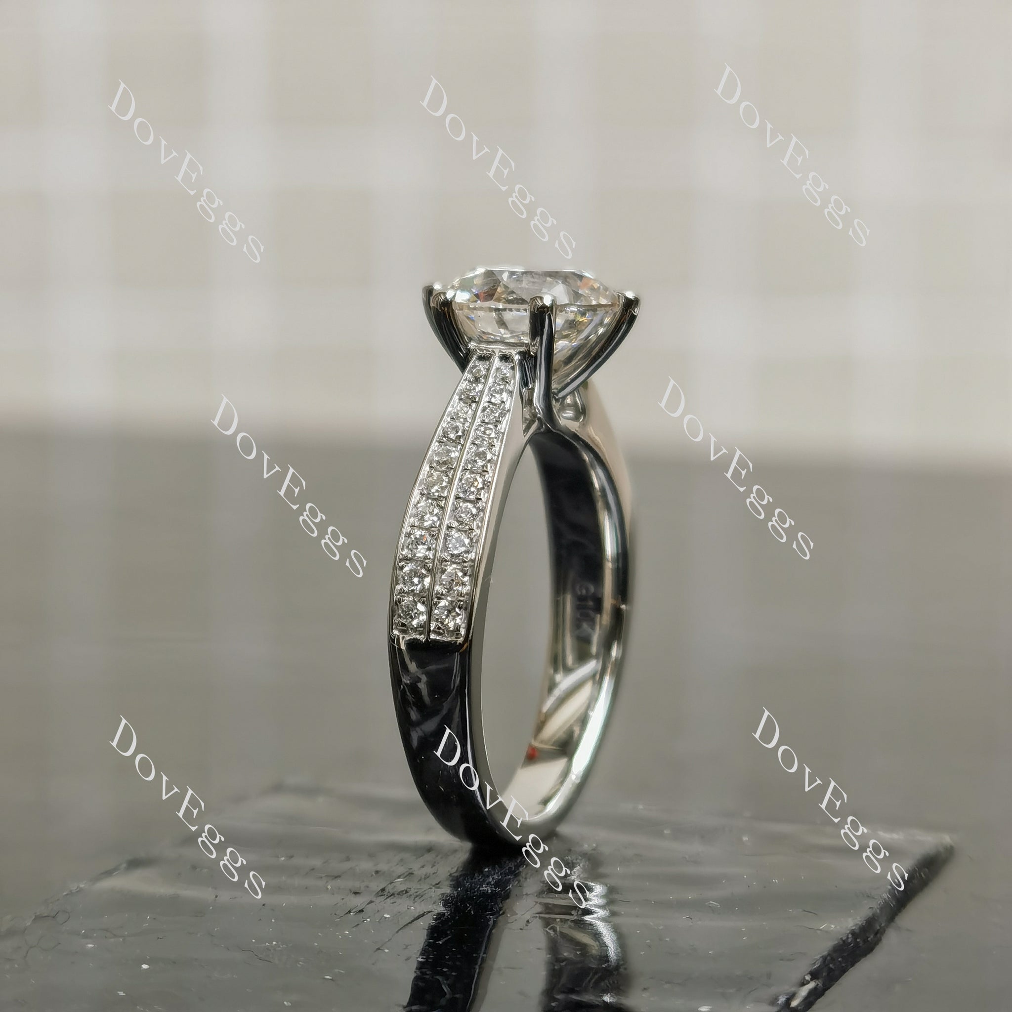 Doveggs Round Pave Half Eternity Lab Grown Diamond Engagement Ring