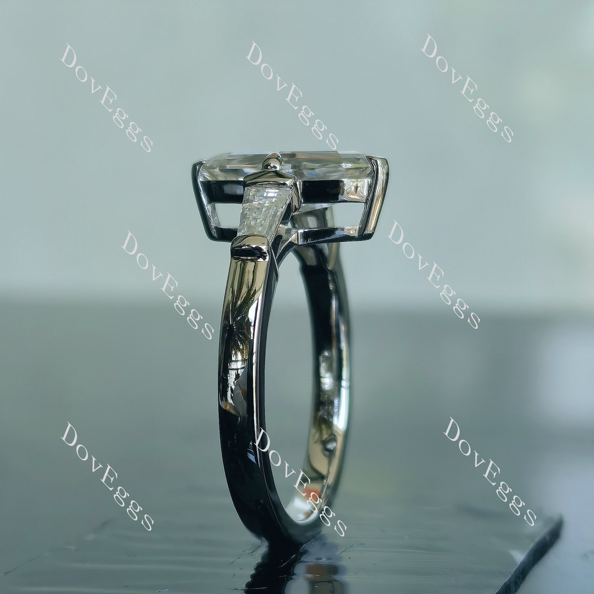 Doveggs Marquise Step cut pave three stones moissanite engagement ring