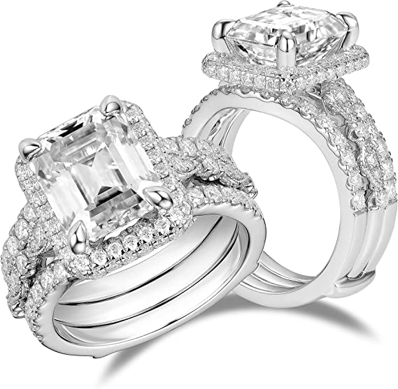 Doveggs 5ct emerald halo pave moissanite engagement ring (engagement ring only)
