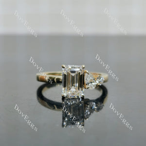 Doveggs Emerald Pave Three Stones Lab Grown Diamond Engagement Ring