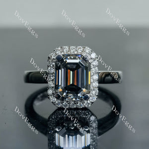 Doveggs Elizabeth Taylor Krupp cut cathedral halo stardust grey moissanite engagement ring