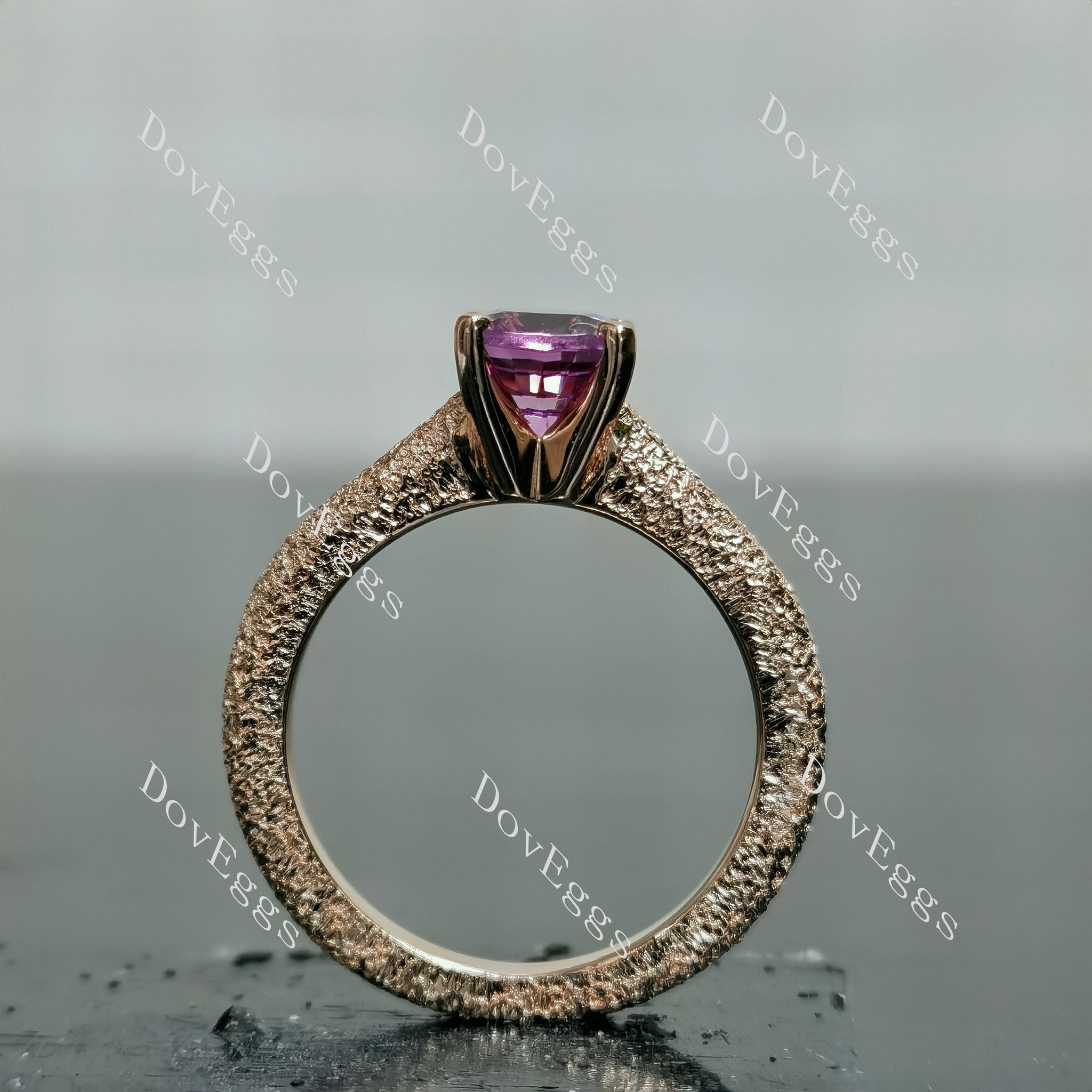 Doveggs criss cut elongated cushion solitaire textured colored gem engagement ring