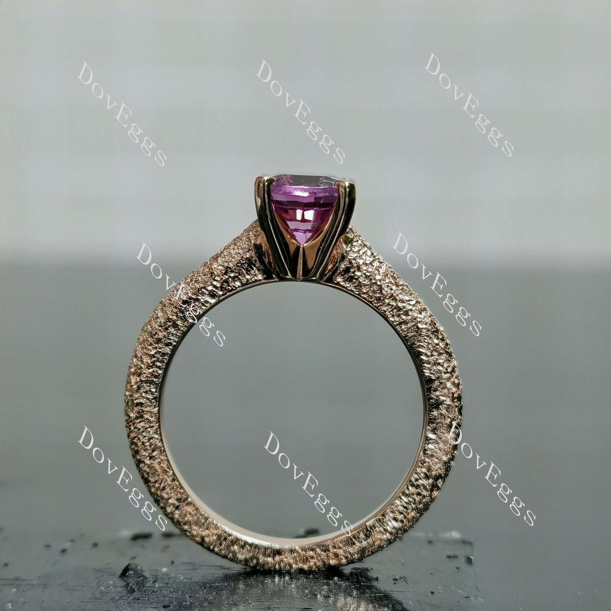 Doveggs elongated cushion solitaire textured colored gem engagement ring