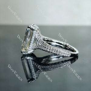 Doveggs elongated emerald half eternity pave split shank moissanite ring