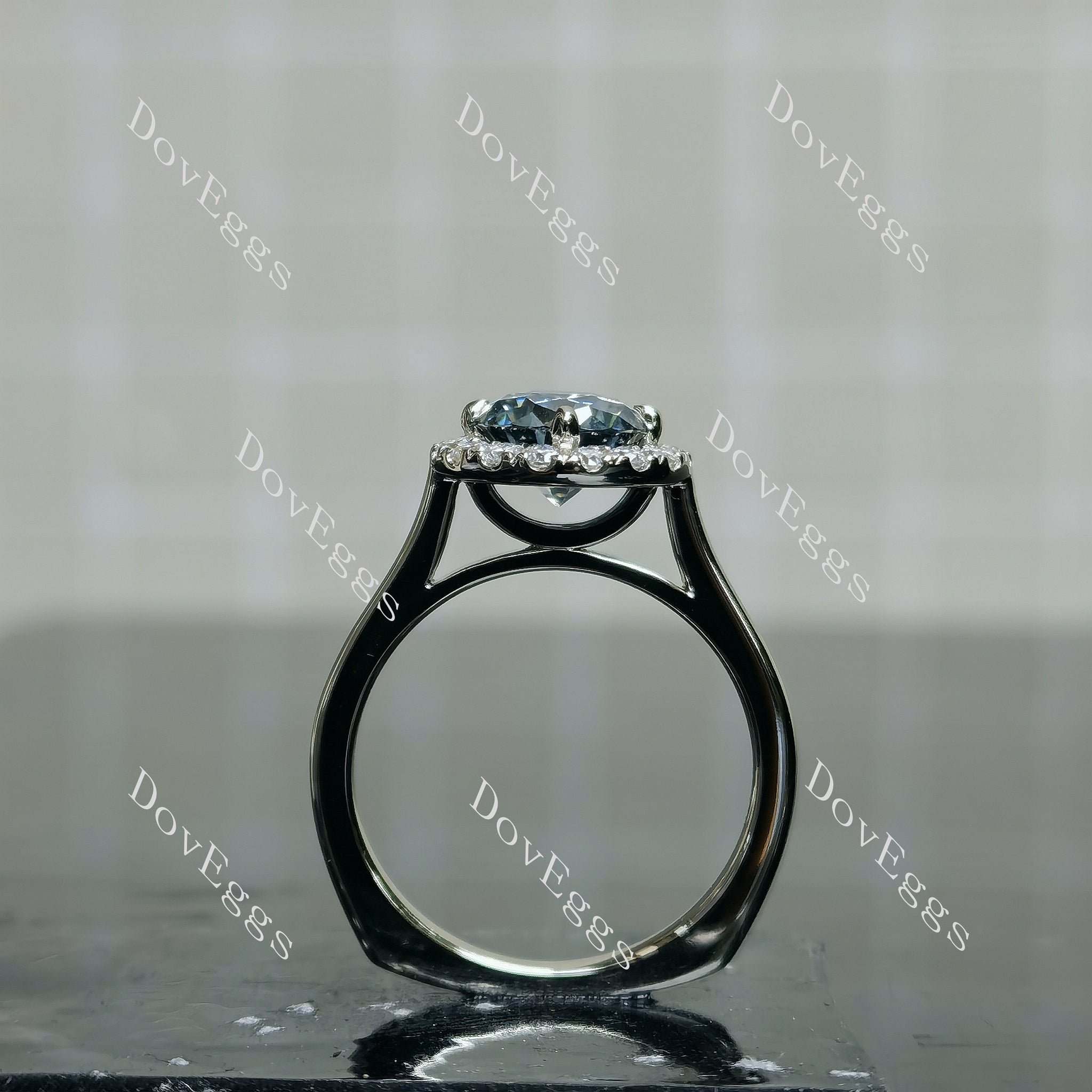 Doveggs Smokey Sparks Grey round halo moissanite engagement ring