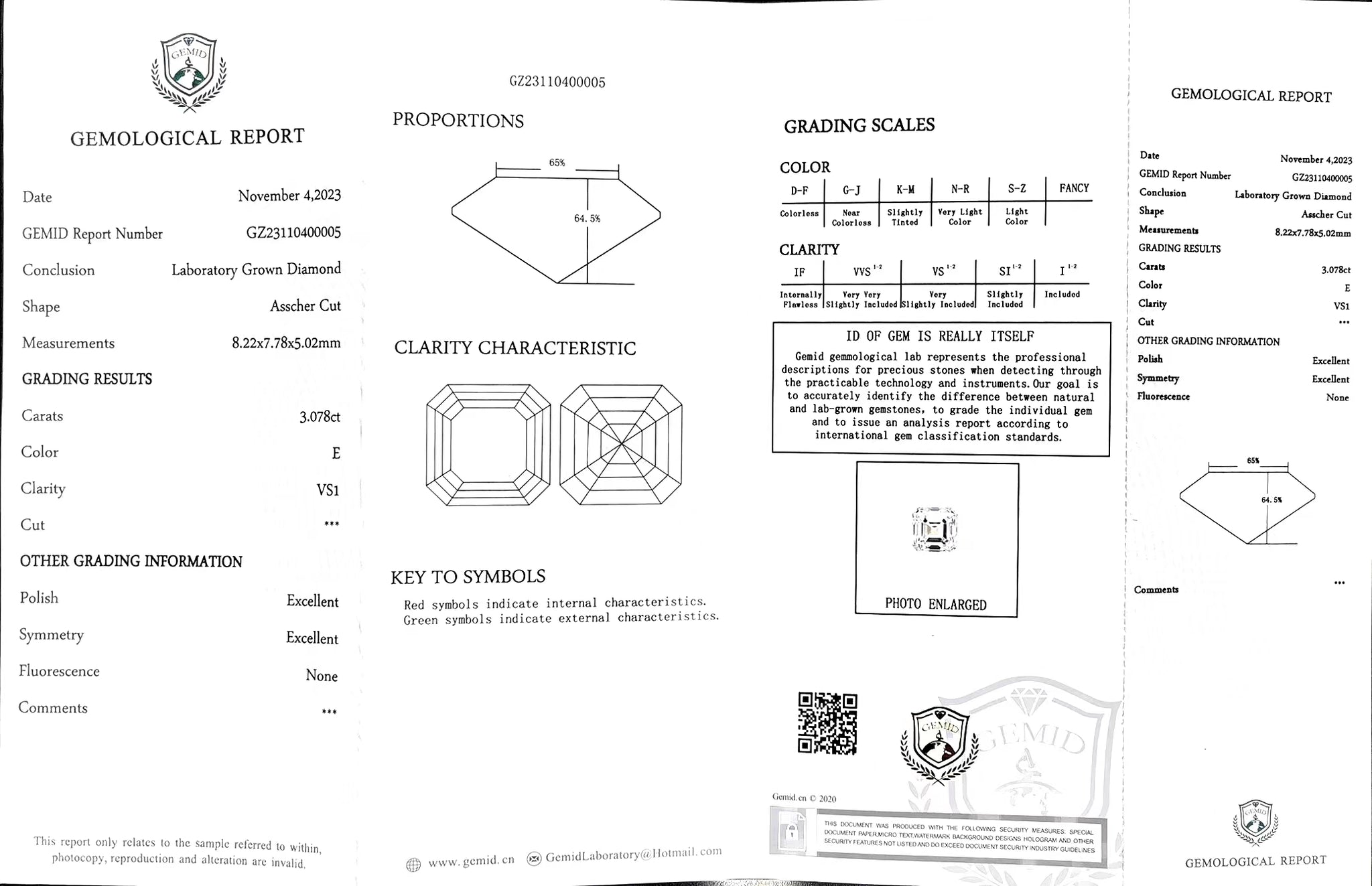 Doveggs 3.07ct asscher E color VS1 Clarity Excellent cut lab diamond stone(certified)