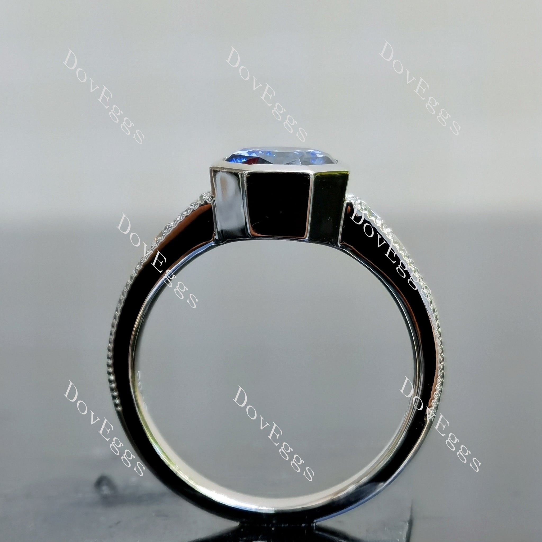 Doveggs octagon bezel pave twilight blue moissanite engagement ring